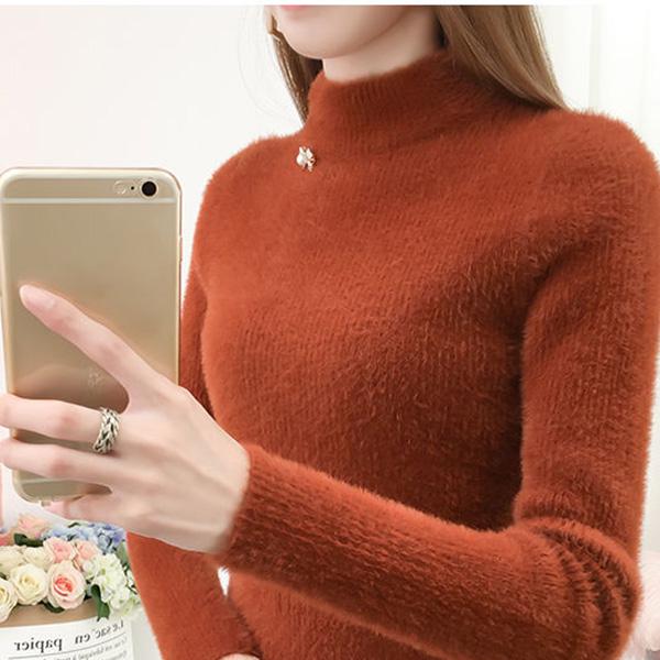 Thickening Non-shedding Autumn and Winter Bottoming Shirt Half High Neck Long-sleeved Knit Sweater Slim Pullover