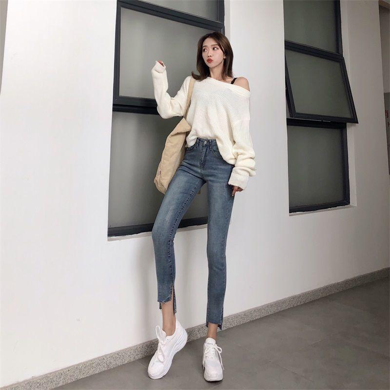 WTEMPO High Waist Ripped Jeans Clothes Stretch Denim Clothing Blue Street Clothes Fashion Retro Pants