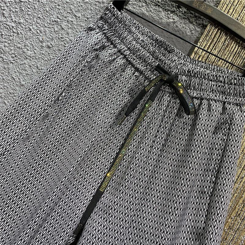 WTEMPO European Style Summer rhinestones Decoration Casual Pants Women Loose Cropped Harem Pants Thin Elastic Waist