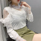 Half Turtleneck Gold Velvet Lace Bottoming Shirt Spring Fashion Halter Mesh Ladies Long Sleeve Top