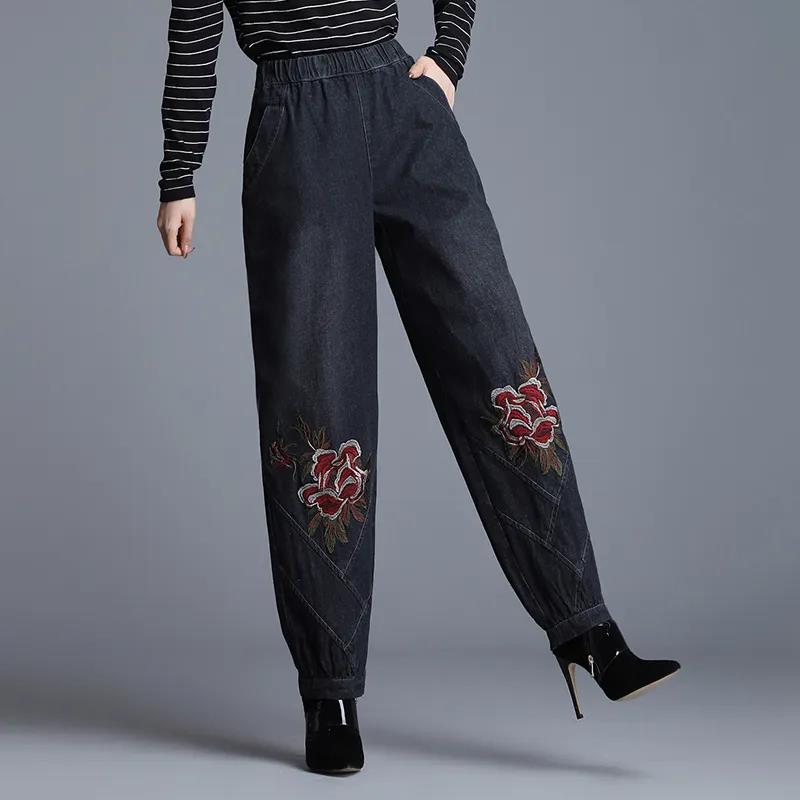 2022 New Spring Jeans Women's High Waist Loose Embroidered Middle-aged Mother Pants Embroidered Casual Jeans
