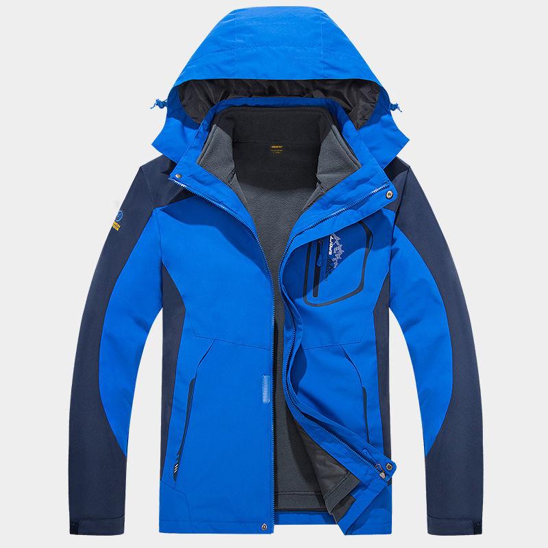 Men's Outdoor Jacket Men's Three-in-one Detachable Plus Velvet Thick Two-piece Windproof and Waterproof Ski Jacket Mountain Travel