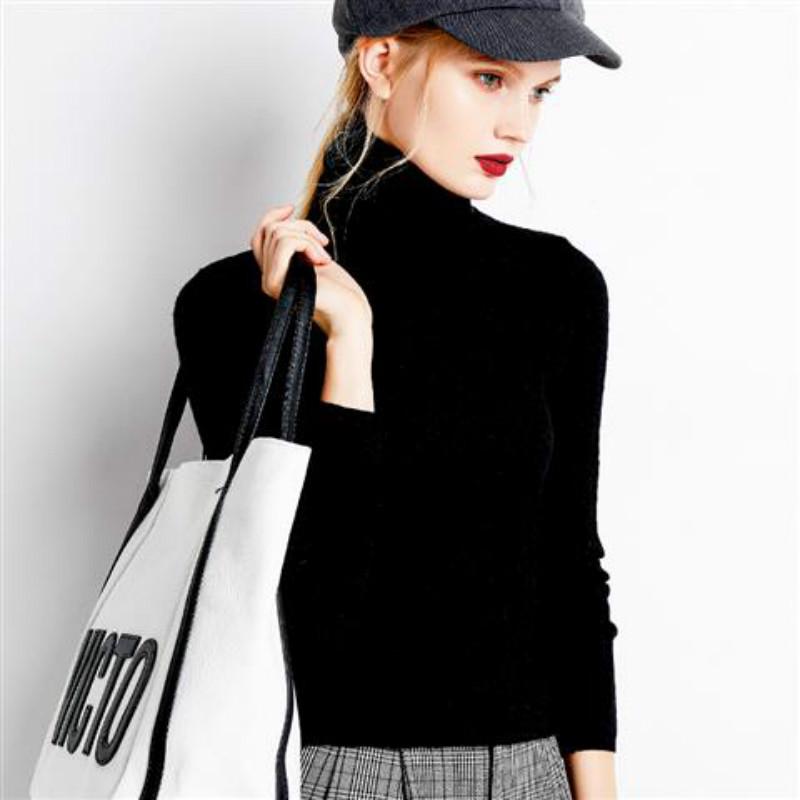 Pofulove Autumn Winter Turtleneck Female Knitting Bottoming Shirt Pullover Short Slim Long Sleeves