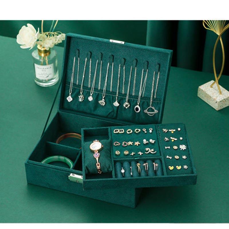 Jewelry Box Princess European-style Korean Wooden Earrings Simple Double-layer Storage Box