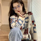 Women's Large Size Sweater Loose Outer Wear Autumn and Winter Long Sleeve Contrast Color Sweater Versatile Tops