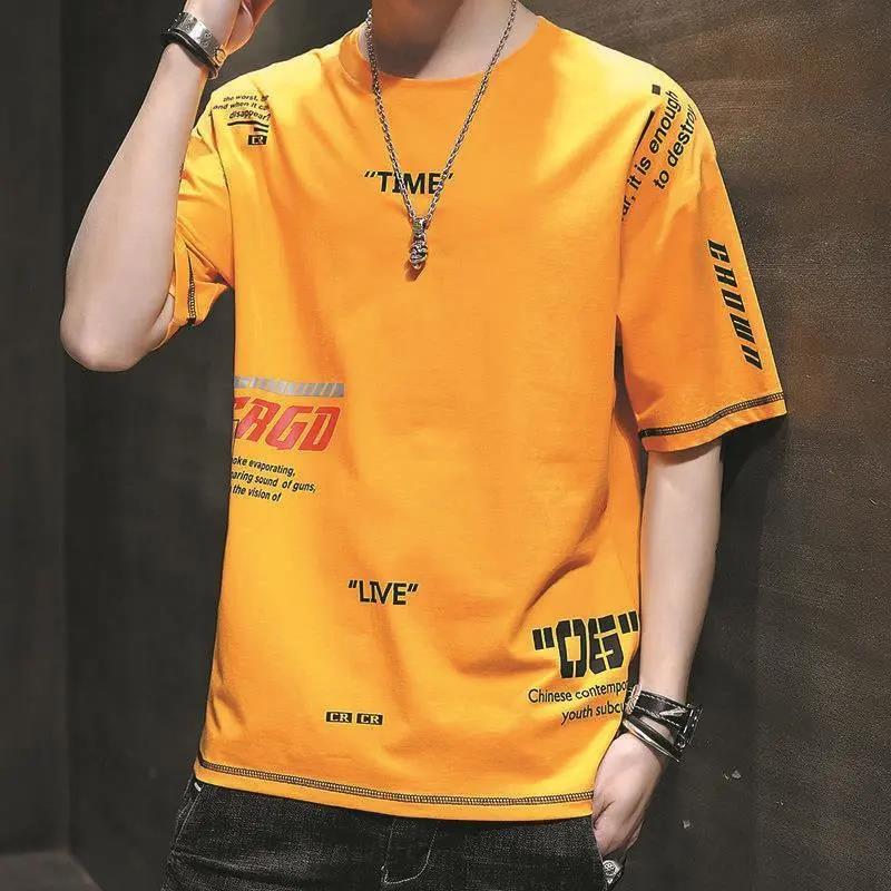 T-shirt for Men O-neck Short Sleeve Thin Shirt Korean Trendy Alphabet Print Tees Soft Casual Loose Pullover for Youth