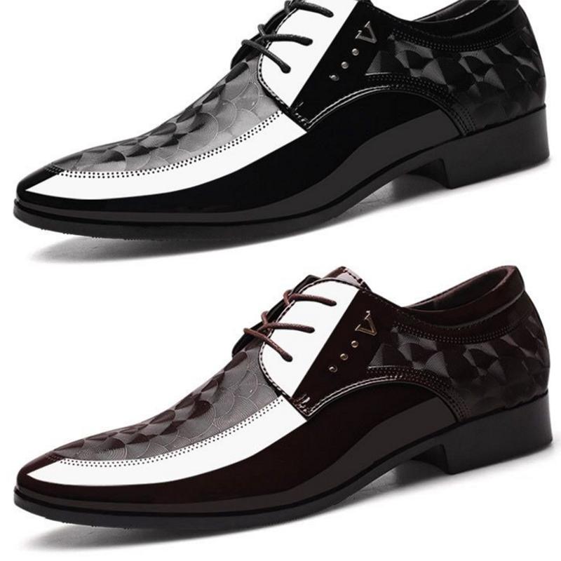 Men's Business Casual Lace-up Leather Shoes Korean Formal Dress Black Pointed Increase Wedding Shoes