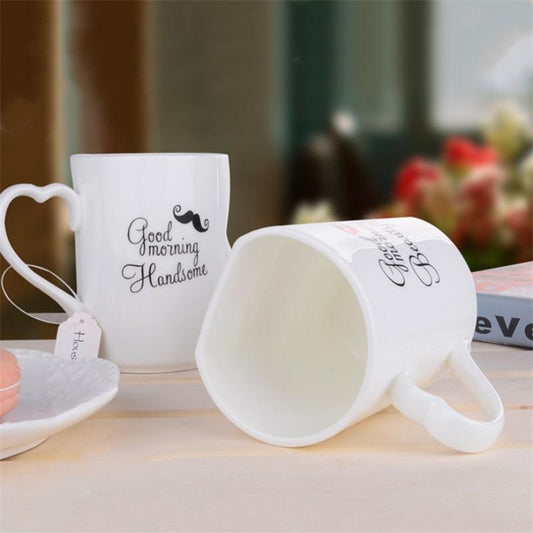 2Pcs/Set Creative Coffee Mugs Couple Water Cup Ceramic Fashion Kiss Teacup Milk Mug Valentine's Day Birthday Wedding Gifts