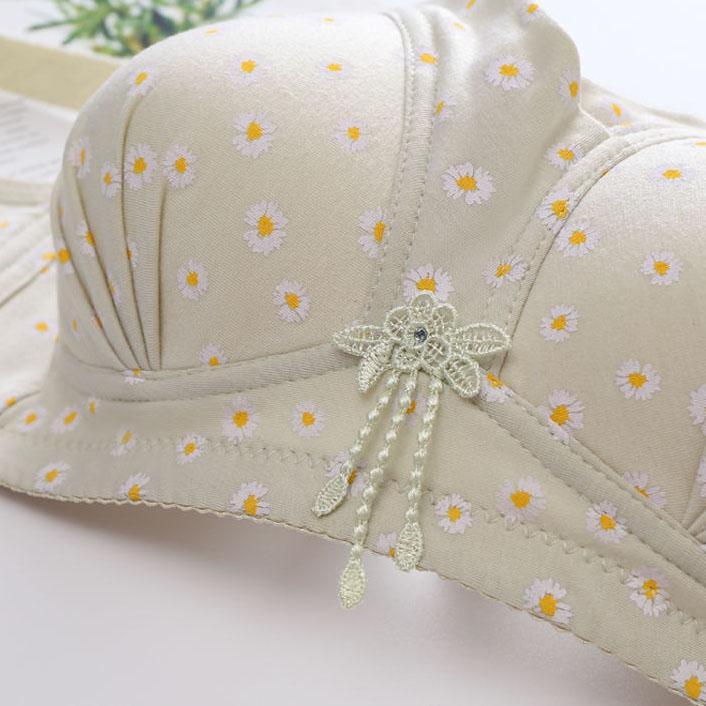 Full Cup Adjustable Underwear Plus Size Ladies Underwear Women's Comfort Bra Breathable Thin Daisy Print Bra