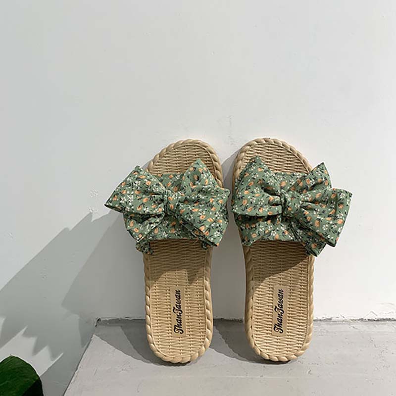 Slippers Women's Summer Bow Slippers Korean Wild Non-slip Student Flat Beach Sandals Slippers