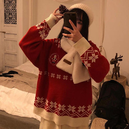 Winter Round neck sweater large size Christmas clothing sweater woman Loose long sleeve sweater