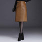 Female Autumn  Winter Leather Skirt High Waist Slim Wrap Skirt PU Leather Knee-length Bodycon Pencil Skirt