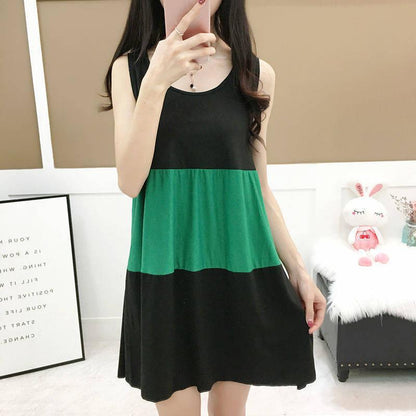 M-XXXXL Yellow red green Summer 3Color Matching Nightdress Loose Comfortable Sweet Cute Sexy Over The Knee Plus Size Tracksuit Vest Skirt Daily