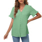 Spring and Summer Women's Casual Ruffled Short-sleeved V-neck Button-up Top European and American Solid Color Shirt