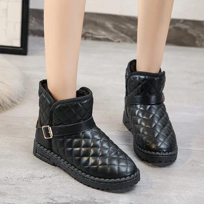 Snow Boots Women's Short Tube Waterproof Non-slip Short Boots Plus Velvet Thickening Outdoor Flat-bottomed Cotton Shoes To Keep Warm