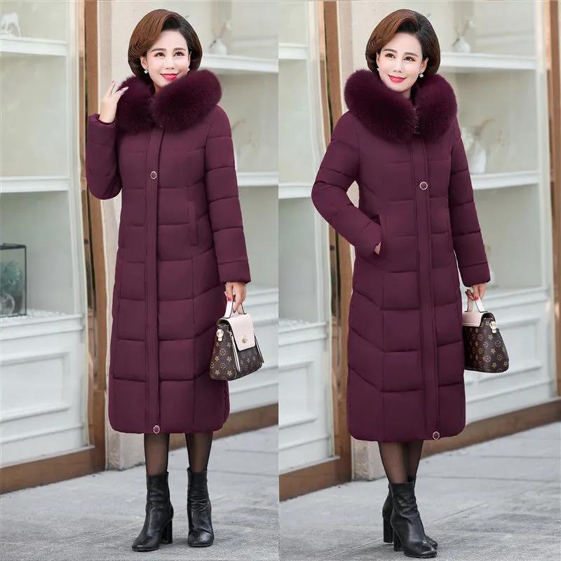 Mom Winter Coat Women's Coat Middle-aged Women's Padded Clothes Long Over-the-knee Padded Jacket