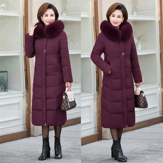 Mom Winter Coat Women's Coat Middle-aged Women's Padded Clothes Long Over-the-knee Padded Jacket
