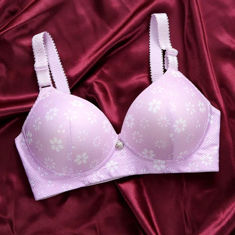 Ladies Cotton Top Support Gathering Adjustable Thickening No Steel Ring Deep V Side Closure Fashion Print Pattern Lightweight Breathable Bra