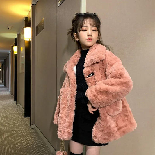 Girls Lamb Wool Coat Autumn and Winter Clothes Korean Version of Fur One Fashionable Foreign Children's Clothes Plus Cashmere Tide