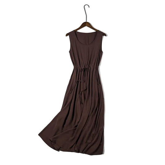 Dress Long Solid Color Sleeveless Bohemian Big Swing Beach Skirt Female Student Slim Fit