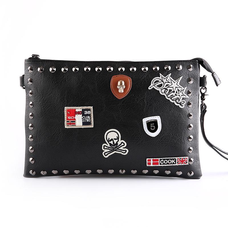 Business briefcase men rivet large-capacity anti-theft waterproof clutch shoulder bags computer bag