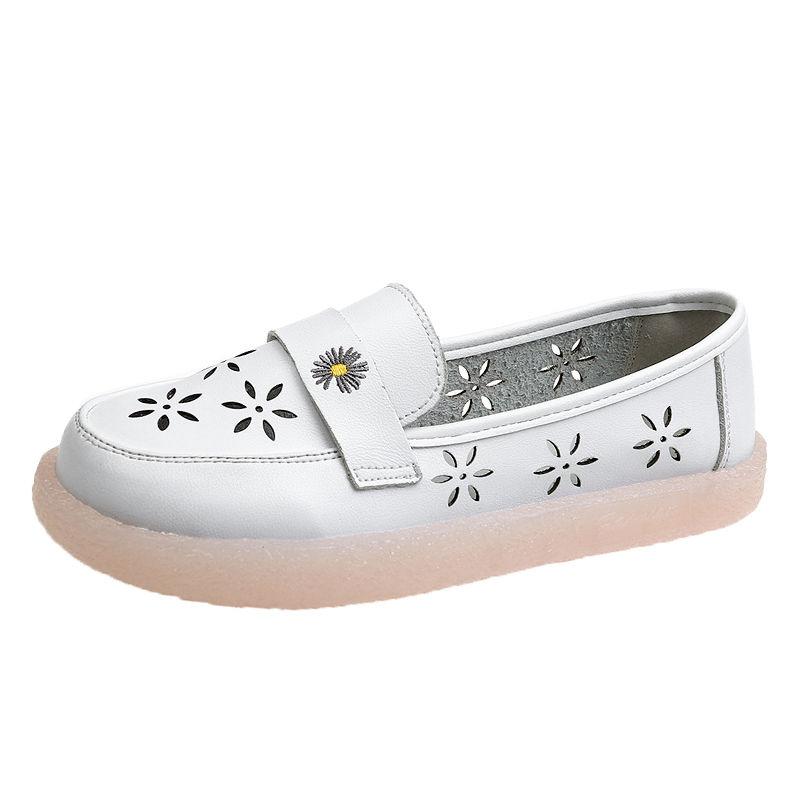 White Shoes Spring Summer Hollow Non-slip Flat Bottom All-match Single Shoes Breathable Comfortable Soft Bottom Pregnant Women Nurse Shoes
