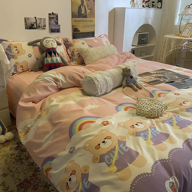 Princess Wind Girl Bedding Four-piece Student Dormitory Pure Cotton Love Quilt Cover Sheet 1.5m 1.8m 2.0m