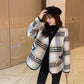 Temperament Xiaoxiang Style Coat Women's Mid-length V-neck Plaid Top Women's All-match Long-sleeved Casual Coat