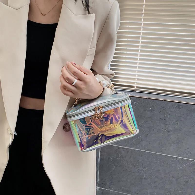 Cosmetic Bag PVC Pearl Handbag Women's Laser Pattern Gradient Color All-match Cosmetic Box