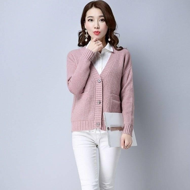 Autumn and winter loose thick knit cardigan women short solid color sweater coat