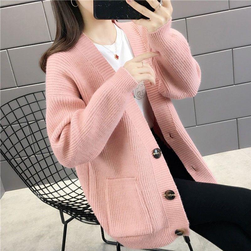 Spring and Autumn Knitted Sweater Cardigan Casual Jacket Thick Loose Young Women's Top