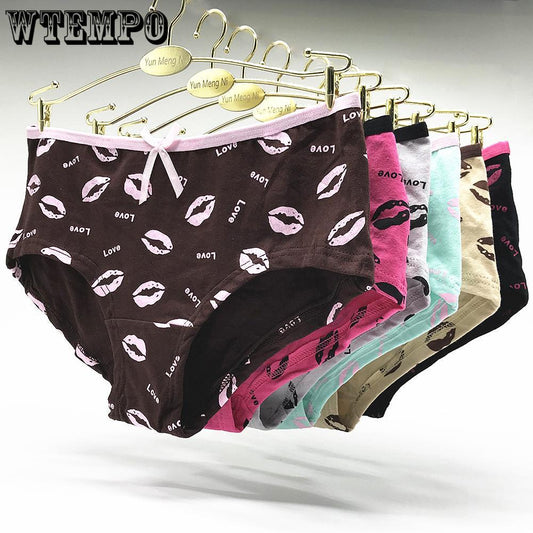 6 pcs/lot Woman Underwear Panties Cotton Print Briefs Hipster Sexy Lace Intimates