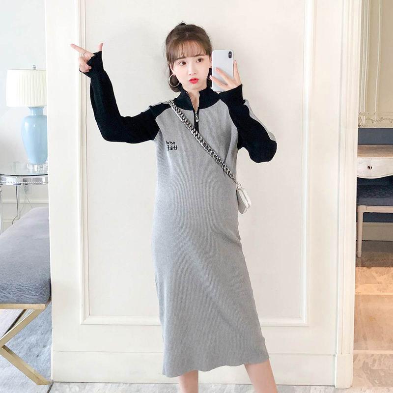Fall/winter Maternity Dress Casual Tide Mom Sweater Cover Belly Mid-length Top
