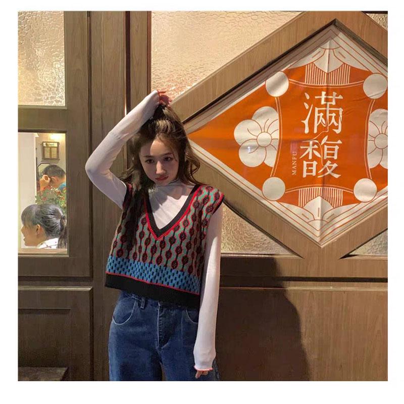 Vintage Casual Sleeveless V-Neck Knitted Sweaters Vest Female Loose Sweater Pullover Oversize