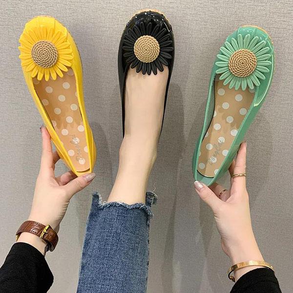 Women's Large Size Rain Shoes Solid Color Non-Slip Waterproof Sunflower Water Shoes Shallow Mouth Slip-On Single Rain Shoes
