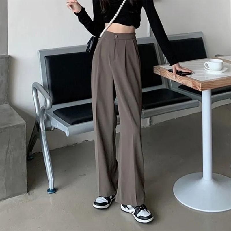 Women's Black Split Suit Trousers Spring and Summer High Waist Wide Leg Pants Loose Casual Straight Mopping Trousers