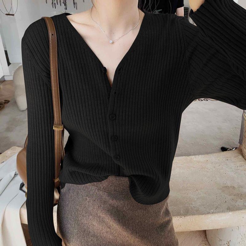 Autumn and Winter Fashion Sweater Pure Color Casual Knitted Jacket V-neck Young Women Cardigan Sweater
