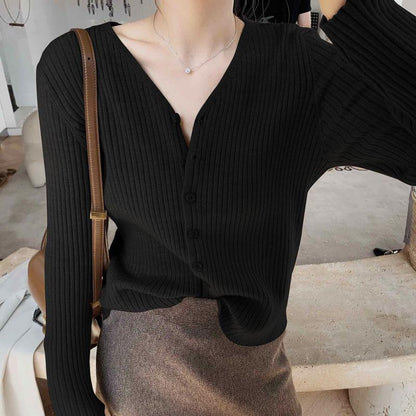 Autumn and Winter Fashion Sweater Pure Color Casual Knitted Jacket V-neck Young Women Cardigan Sweater