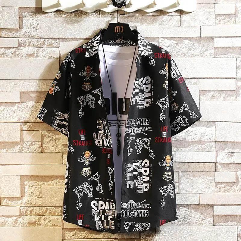 Summer Short-sleeved Men's Shirt Ins Trend Printing Loose Large Size Casual All-match Shirt Jacket