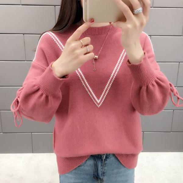 Student Loose Sweater Women Wear Low-neck Bottoming Shirt Short Bow Sweet Knitwear