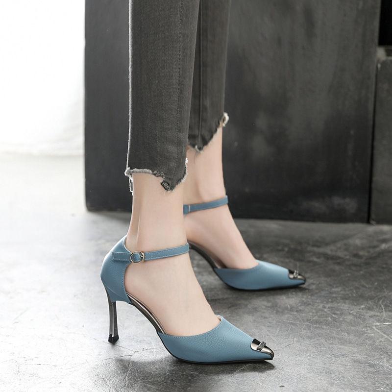 Spring  Autumn High Heels Stiletto Metal Pointed French Girl Sandals Stiletto All-match Single Shoes