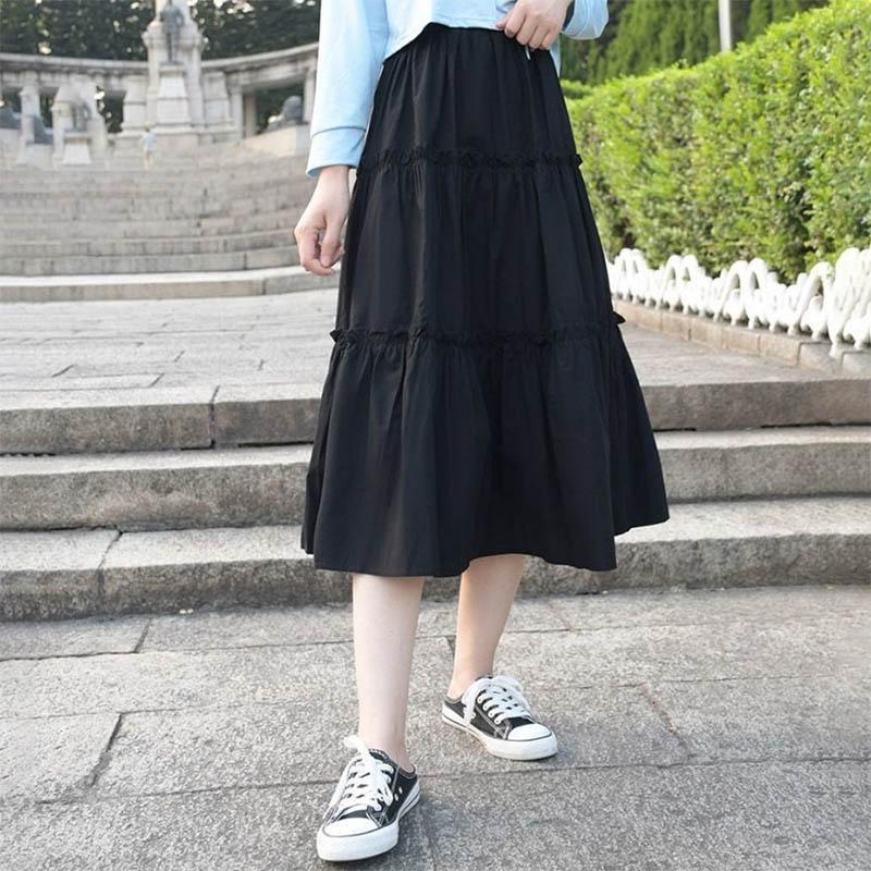 Solid Color Goddess Skirt Cake Skirt Super Fairy Girl Slim Summer A-line Skirt Mid-length Skirt
