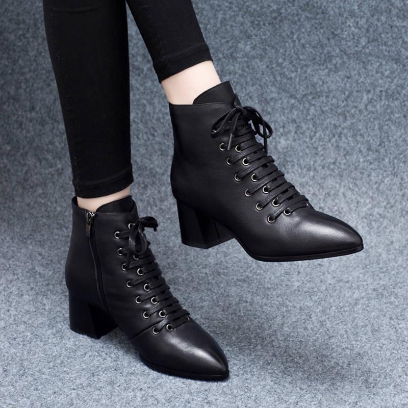 Women Ankle Sexy Lace Up Martin Boots Top Quality High-heel Fashion Europe Shoes Woman Short Boots