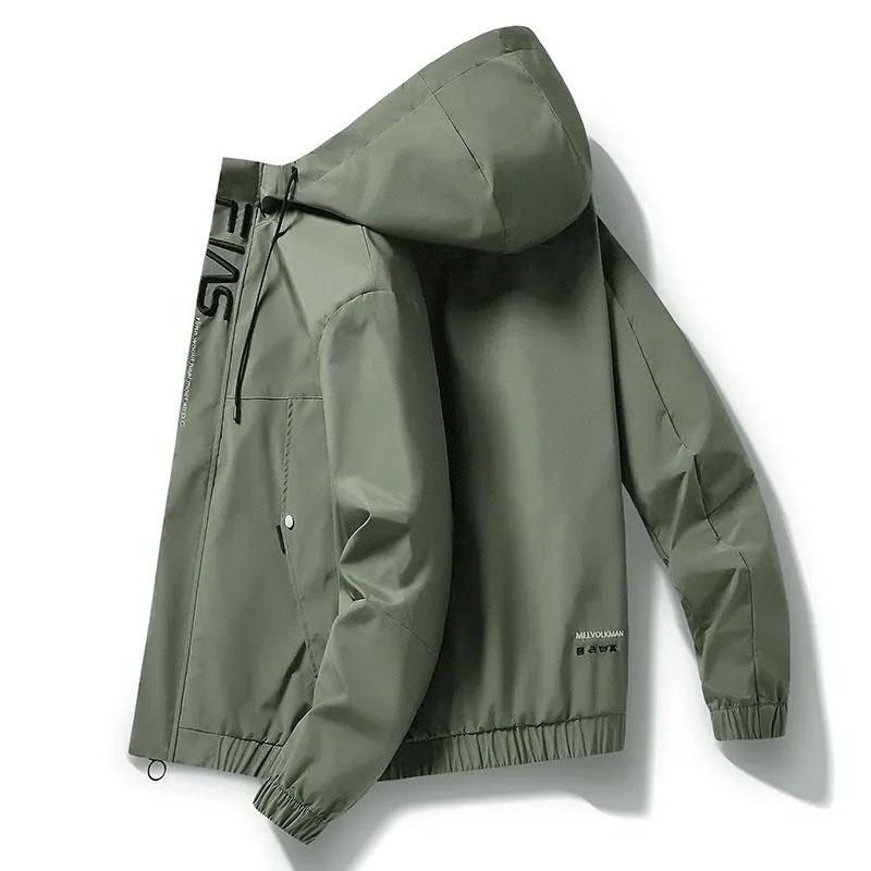 Spring and Autumn Men's Jacket Hooded Coat Colorblock Printing Top Trend Simple Bomber Jacket Zipper Sportwear