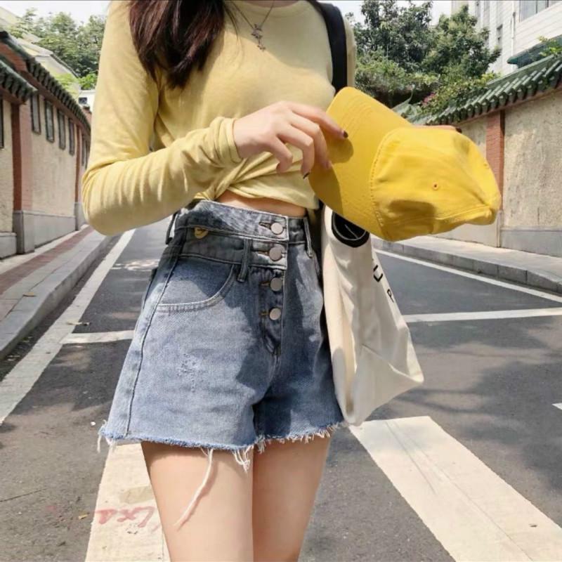 WTEMPO Net Red Denim Shorts Female High Waist Summer Student Wild Was Thin and Loose Wide Legs