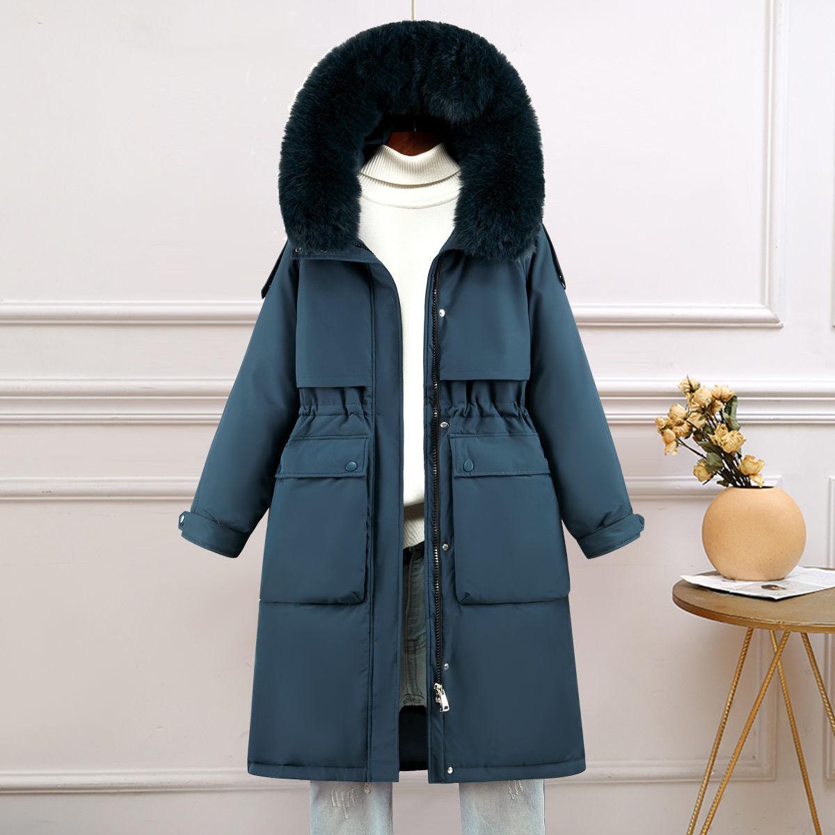Duck Down Down Jacket Women's Mid-length 2021 Winter New Style Big Fur Collar Korean Style Over-the-knee Fashion Jacket