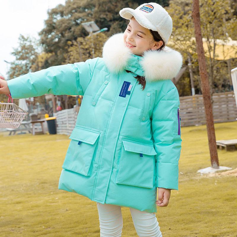 Girls Mid-length Warm Down Jacket Korean Version of Thick and Velvet Windproof Winter Jacket