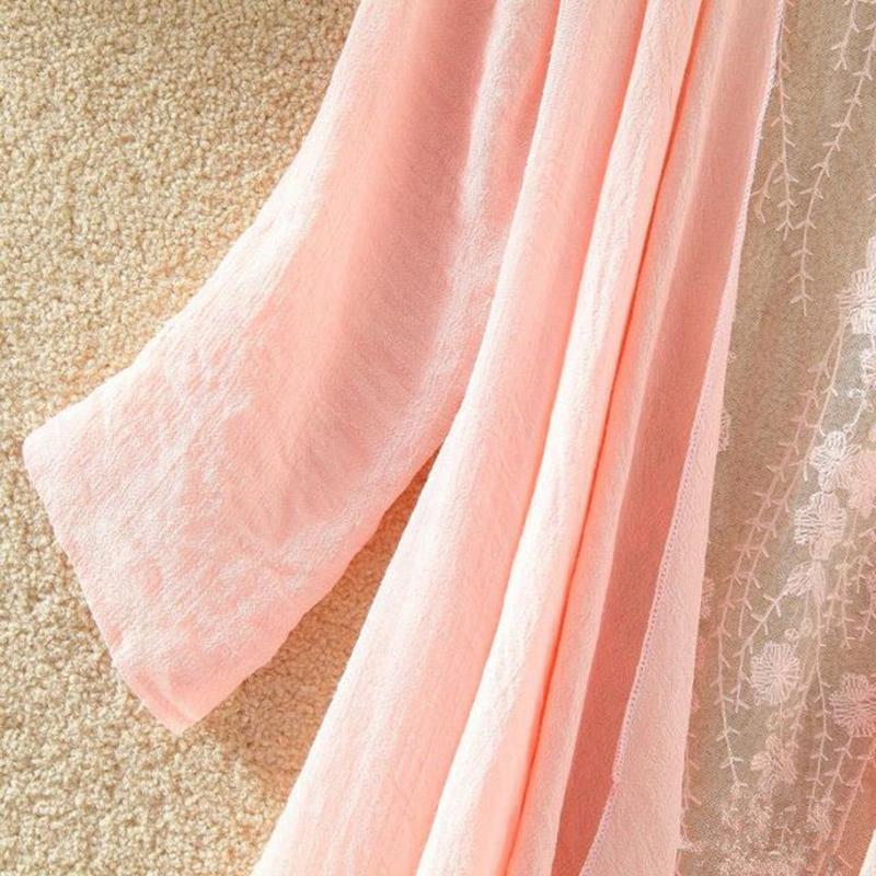 Women's Cotton and Linen Lace Sun Protection Thin Cardigan Beach Mid-length Plus Size Shawl Loose Top