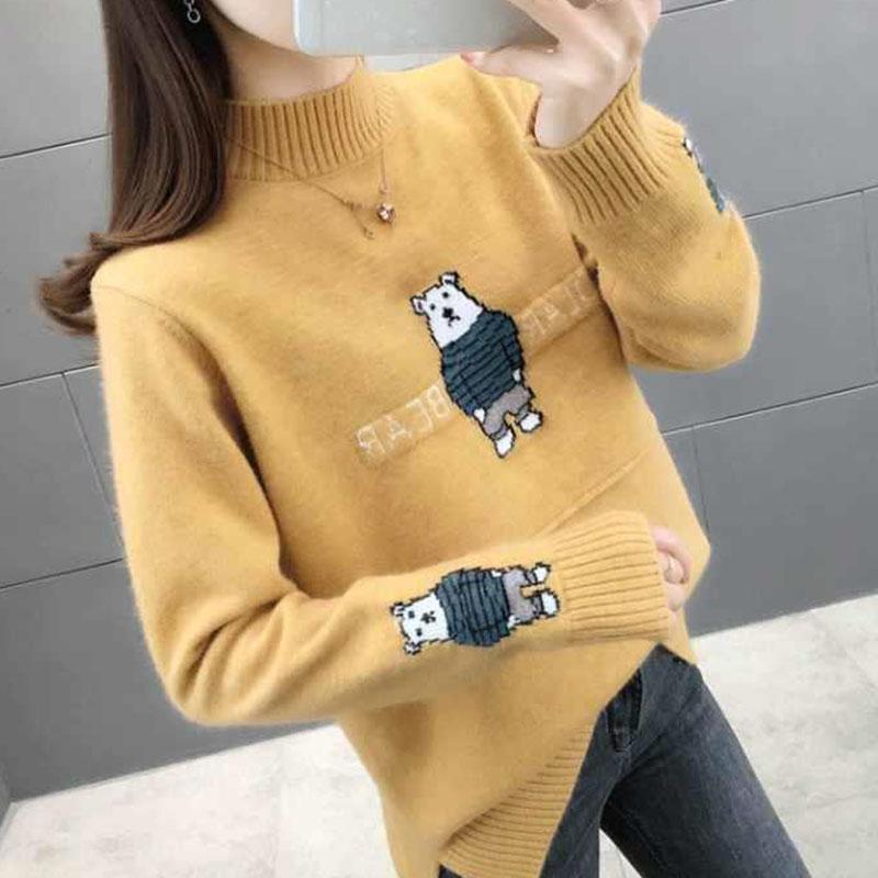 Autumn and Winter Half Turtleneck Sweater Loose Large Size Knitted Bottoming Shirt Jacquard Cute Style Female Top