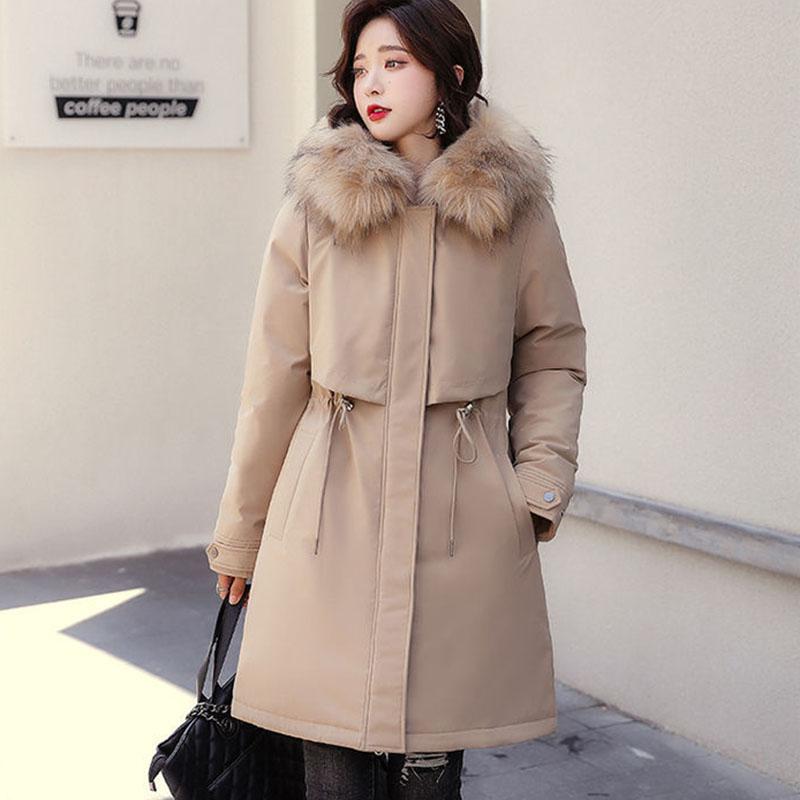 Parkas Cotton Jacket Women's Mid-length Winter Korean Version of The Large Fur Collar Loose Large Size Plus Velvet Ins Style